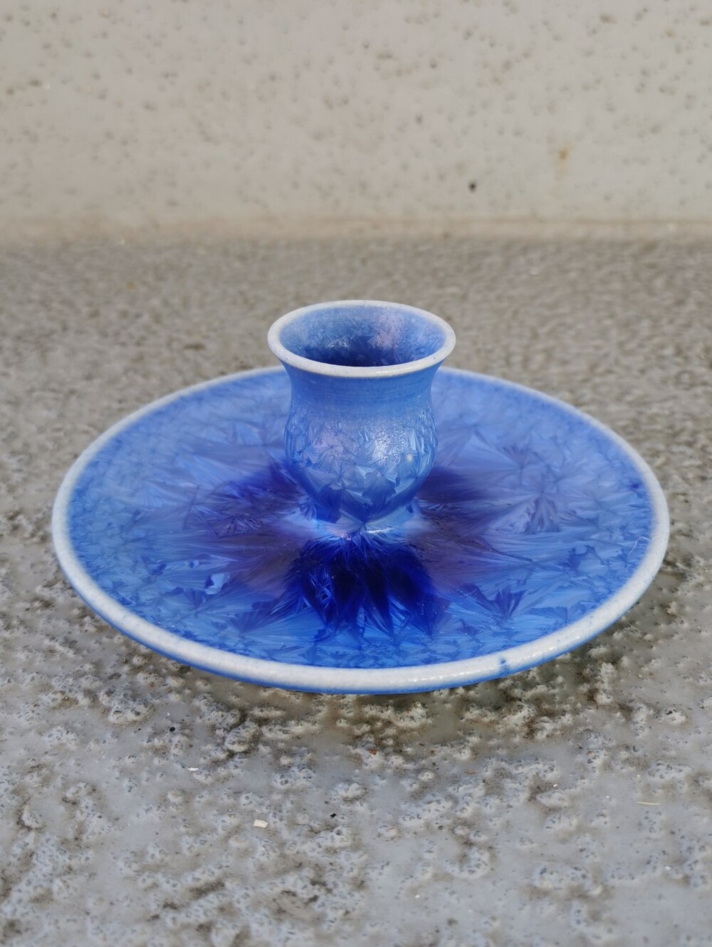 Vintage Rod Page Creek Pottery Australia Crystalline Glaze Candle Holder Blue